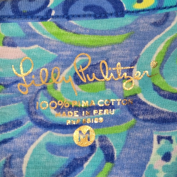 Lilly Pulitzer Dress Womens Medium Blue Green Peacock Pima Cotton Long Sleeve - Picture 5 of 5